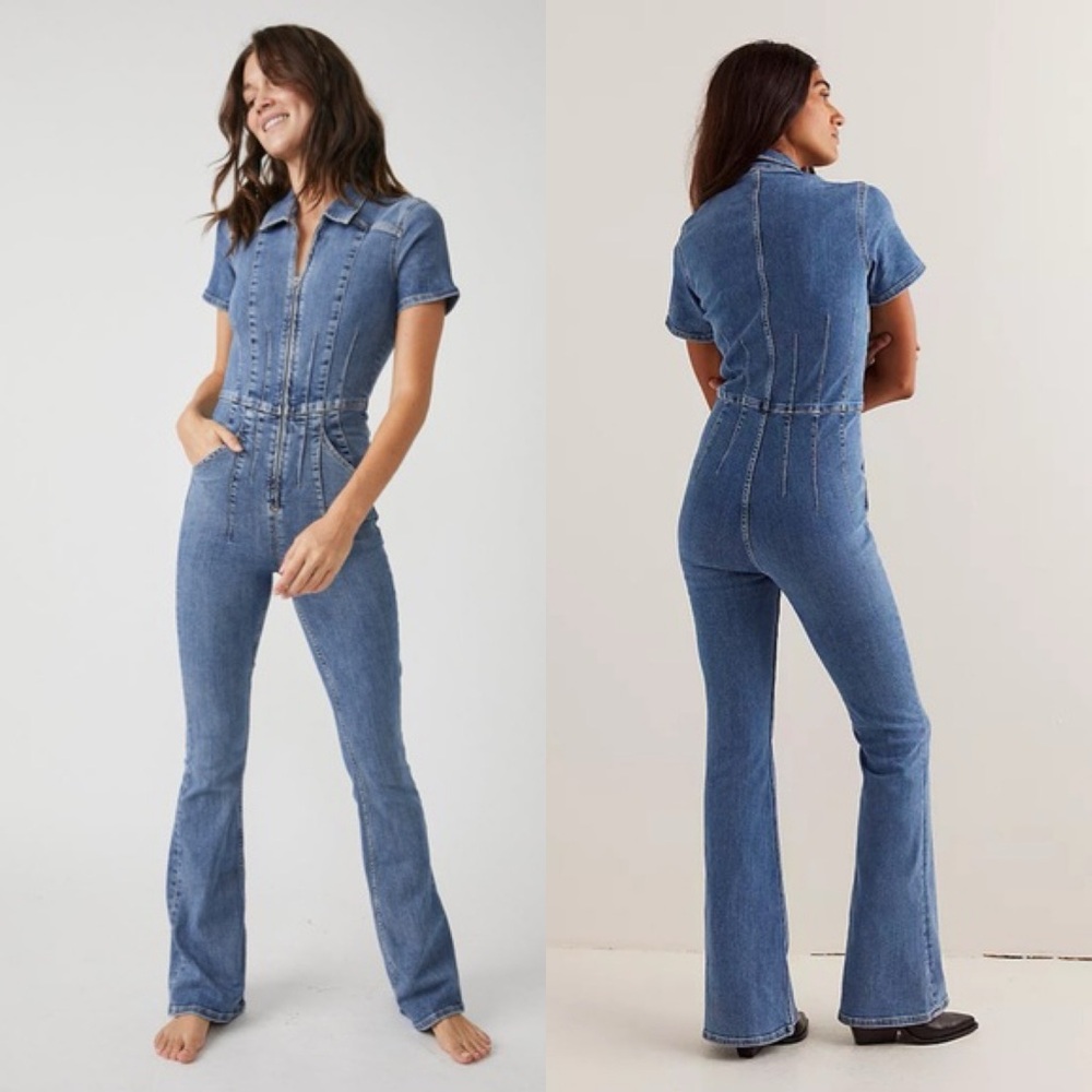 We The Free Jayde Flare Jumpsuit in Sunburst Blue NWT Size XL
